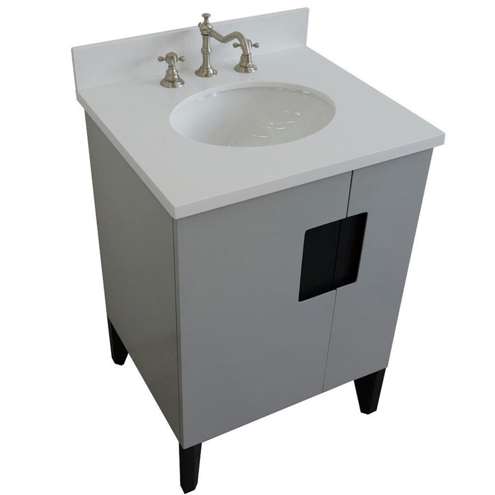 Bellaterra Home Kolb 25" Single Sink Vanity, Light Gray, Oval Sink, White Quartz Top#top-options_white-quartz-top