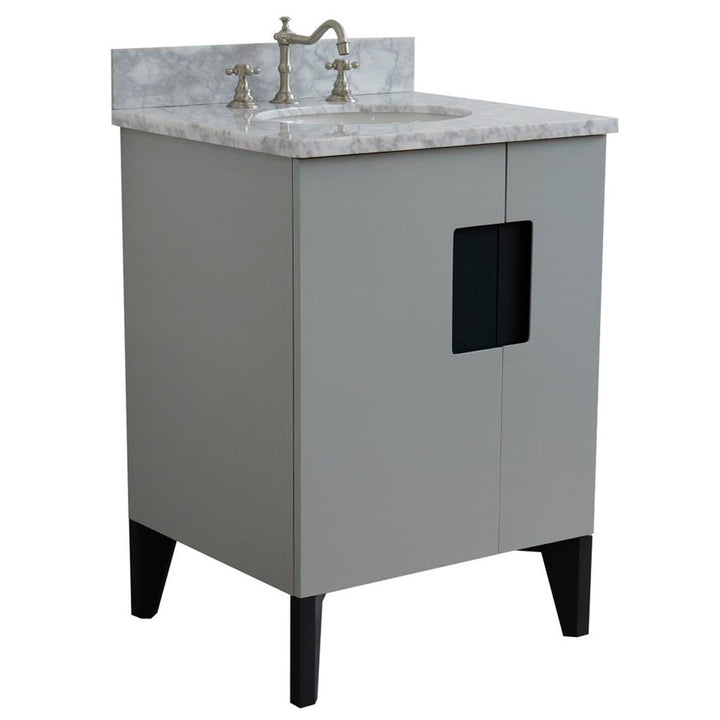 Bellaterra Home Kolb 25" Single Sink Vanity, Light Gray, Oval Sink, Carrara White Marble Top#top-options_carrara-white-marble-top