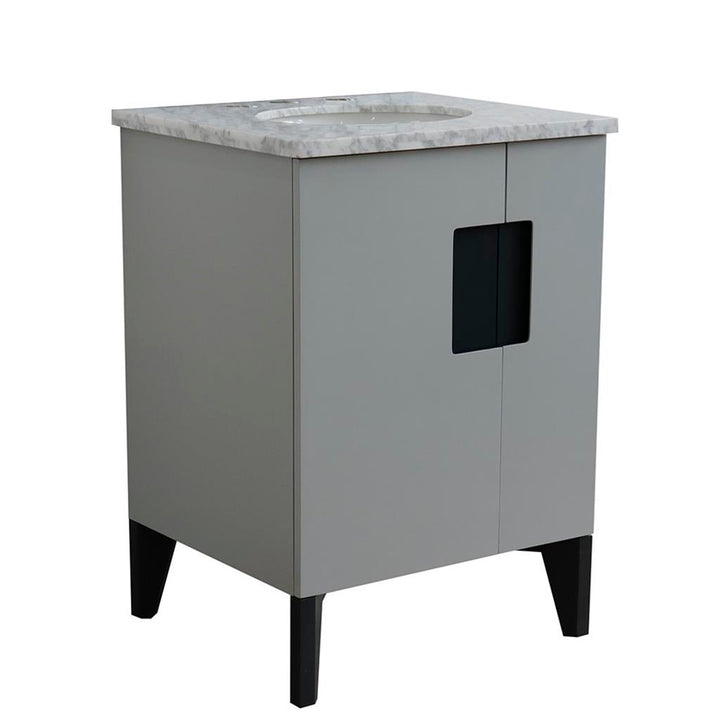 Bellaterra Home Kolb 25" Single Sink Vanity, Light Gray, Oval Sink, Carrara White Marble Top#top-options_carrara-white-marble-top