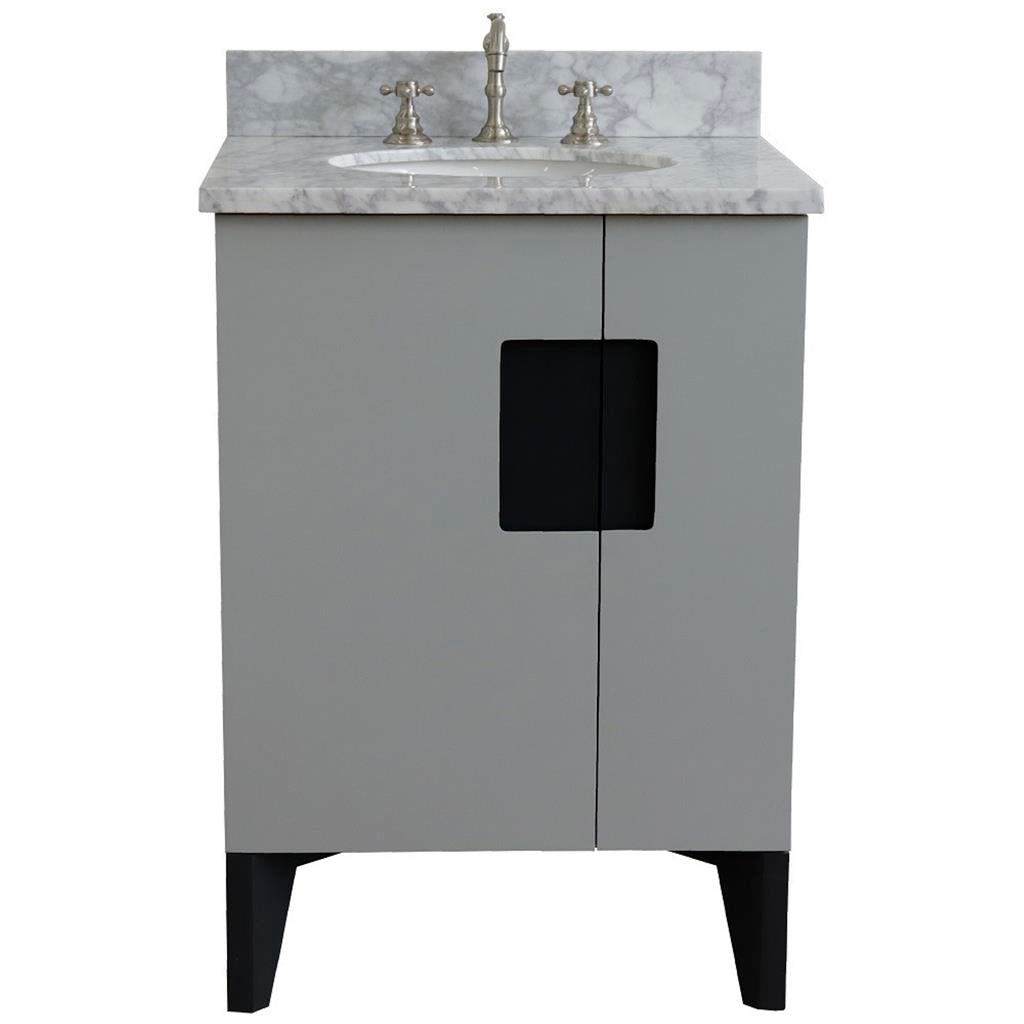 Bellaterra Home Kolb 25" Single Sink Vanity, Light Gray, Oval Sink, Carrara White Marble Top#top-options_carrara-white-marble-top