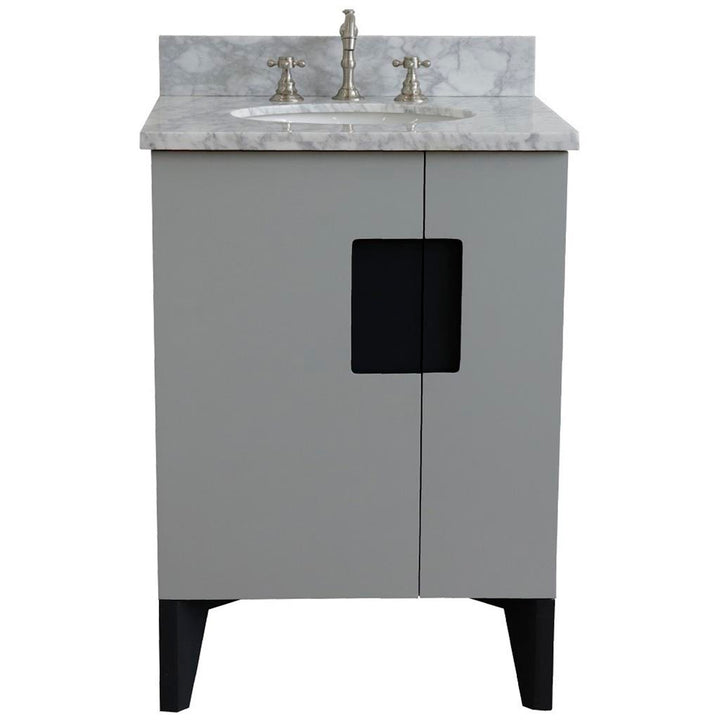 Bellaterra Home Kolb 25" Single Sink Vanity, Light Gray, Oval Sink, Carrara White Marble Top#top-options_carrara-white-marble-top