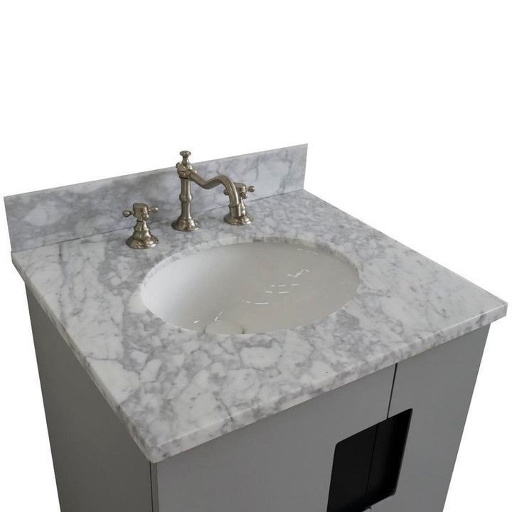 Bellaterra Home Kolb 25" Single Sink Vanity, Light Gray, Oval Sink, Carrara White Marble Top#top-options_carrara-white-marble-top