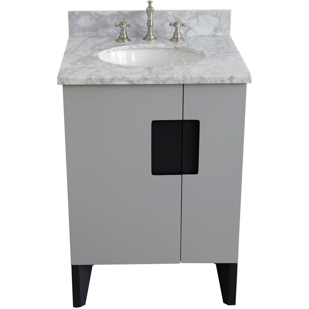 Bellaterra Home Kolb 25" Single Sink Vanity, Light Gray, Oval Sink, Carrara White Marble Top#top-options_carrara-white-marble-top