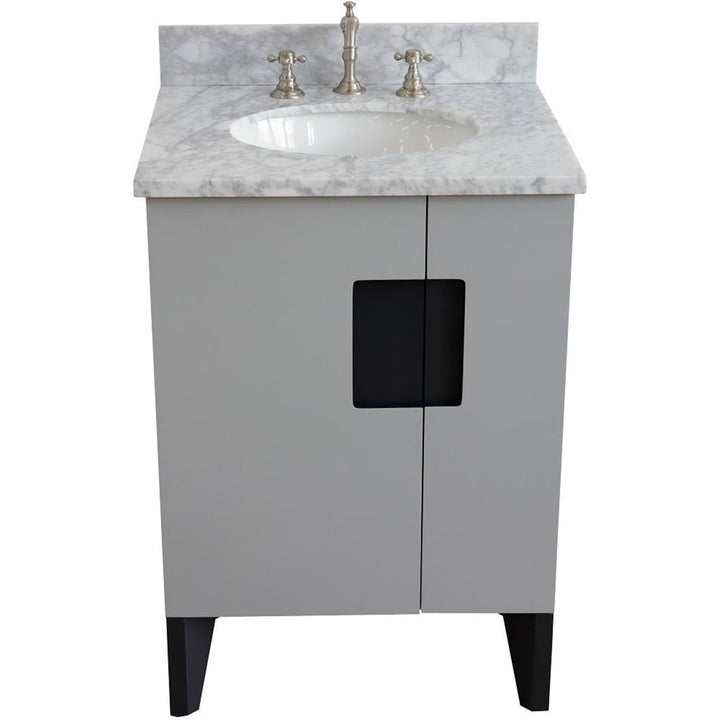 Bellaterra Home Kolb 25" Single Sink Vanity, Light Gray, Oval Sink, Carrara White Marble Top#top-options_carrara-white-marble-top