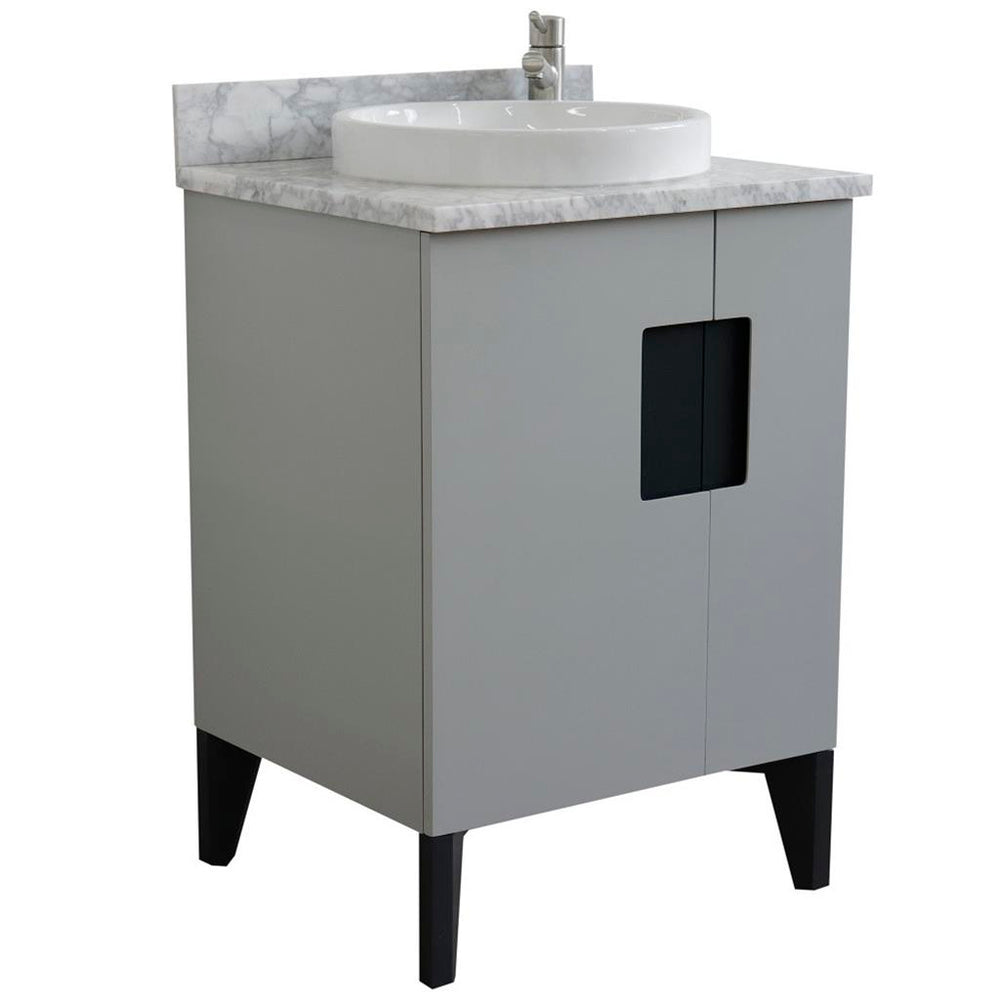 Bellaterra Home Kolb 25" Single Sink Vanity, Light Gray, Round Sink, Carrara White Marble Top#top-options_carrara-white-marble-top