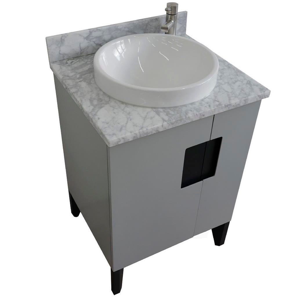 Bellaterra Home Kolb 25" Single Sink Vanity, Light Gray, Round Sink, Carrara White Marble Top#top-options_carrara-white-marble-top