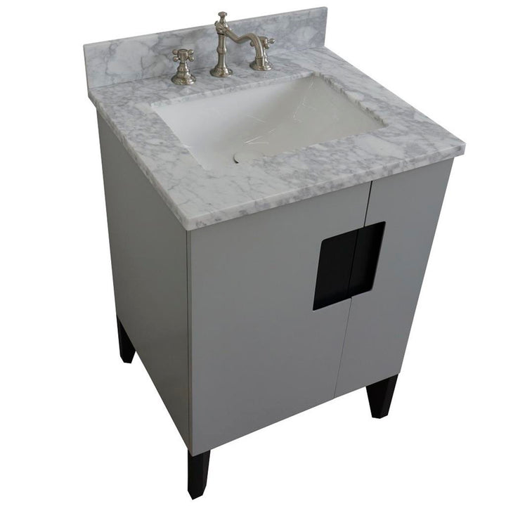 Bellaterra Home Kolb 25" Single Sink Vanity, Light Gray, Rectangle Sink, Carrara White Marble Top#top-options_carrara-white-marble-top