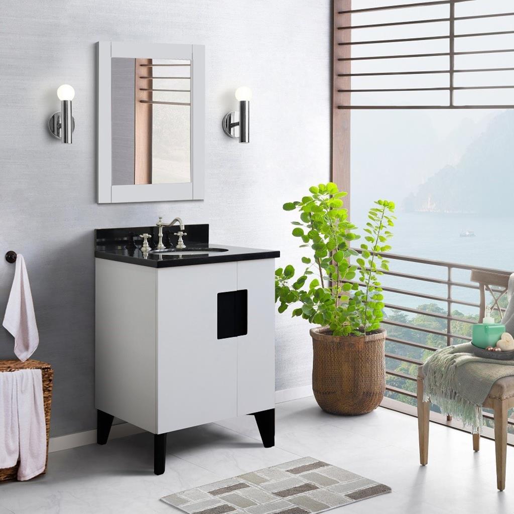 Bellaterra Home Kolb 25" Single Sink Vanity, White, Oval Sink, Black Galaxy Granite Top#top-options_black-galaxy-granite-top