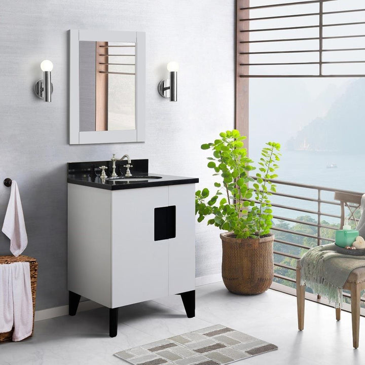 Bellaterra Home Kolb 25" Single Sink Vanity, White, Oval Sink, Black Galaxy Granite Top#top-options_black-galaxy-granite-top