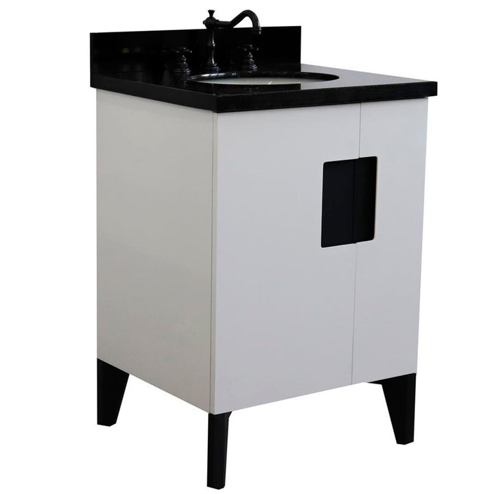 Bellaterra Home Kolb 25" Single Sink Vanity, White, Oval Sink, Black Galaxy Granite Top#top-options_black-galaxy-granite-top