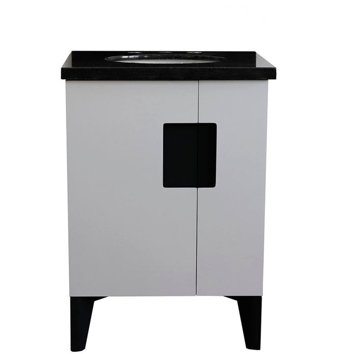 Bellaterra Home Kolb 25" Single Sink Vanity, White, Oval Sink, Black Galaxy Granite Top#top-options_black-galaxy-granite-top