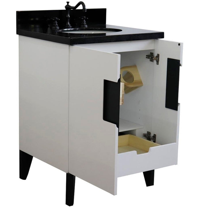 Bellaterra Home Kolb 25" Single Sink Vanity, White, Oval Sink, Black Galaxy Granite Top#top-options_black-galaxy-granite-top