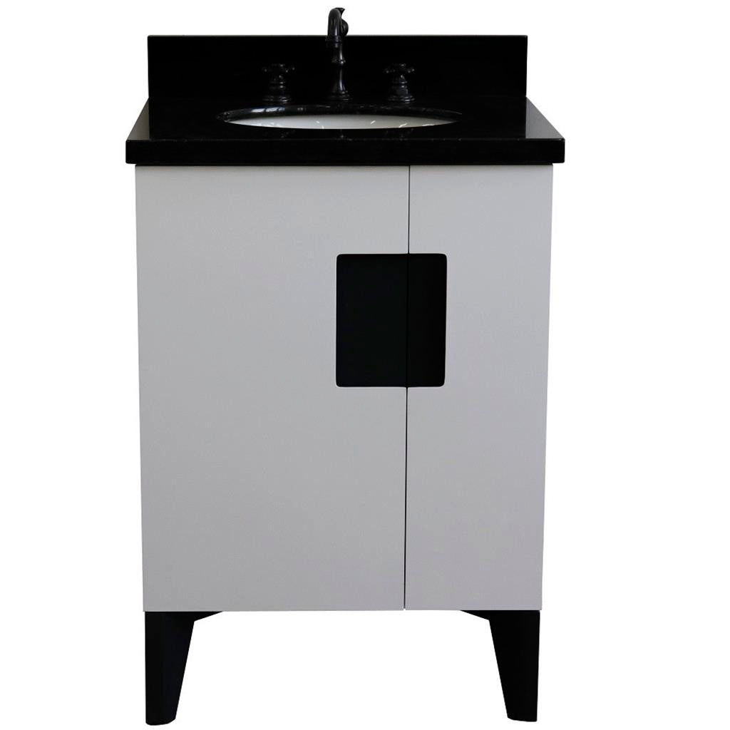 Bellaterra Home Kolb 25" Single Sink Vanity, White, Oval Sink, Black Galaxy Granite Top#top-options_black-galaxy-granite-top