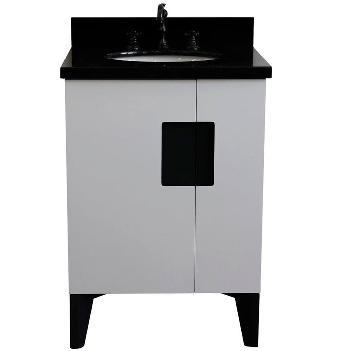 Bellaterra Home Kolb 25" Single Sink Vanity, White, Oval Sink, Black Galaxy Granite Top#top-options_black-galaxy-granite-top