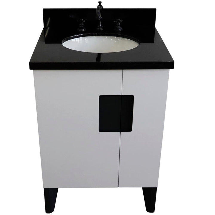Bellaterra Home Kolb 25" Single Sink Vanity, White, Oval Sink, Black Galaxy Granite Top#top-options_black-galaxy-granite-top