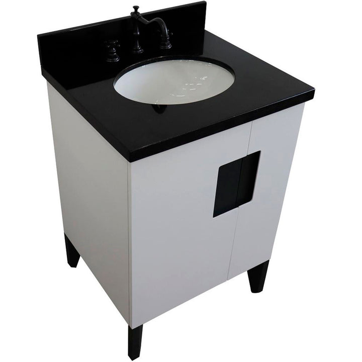 Bellaterra Home Kolb 25" Single Sink Vanity, White, Oval Sink, Black Galaxy Granite Top#top-options_black-galaxy-granite-top