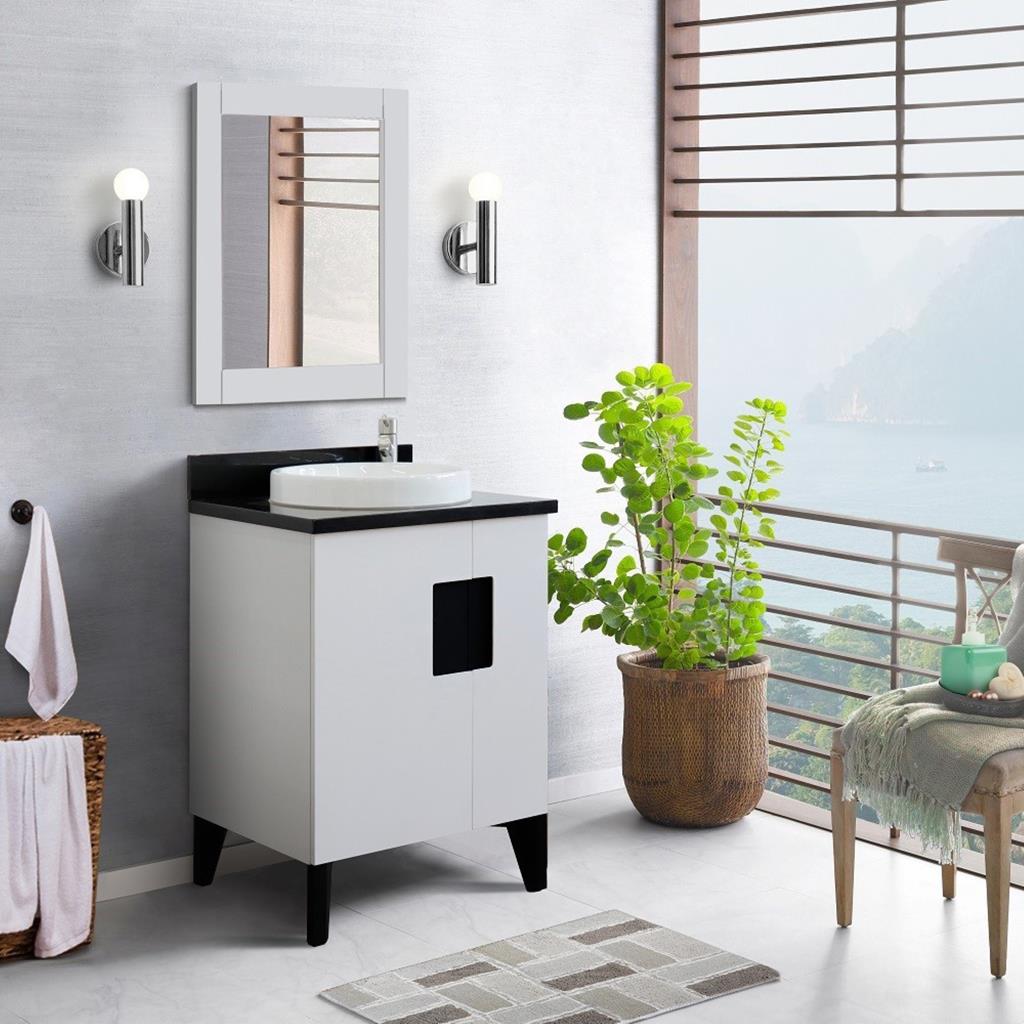 Bellaterra Home Kolb 25" Single Sink Vanity, White, Round Sink, Black Galaxy Granite Top#top-options_black-galaxy-granite-top