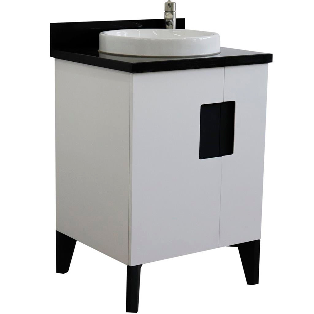 Bellaterra Home Kolb 25" Single Sink Vanity, White, Round Sink, Black Galaxy Granite Top#top-options_black-galaxy-granite-top