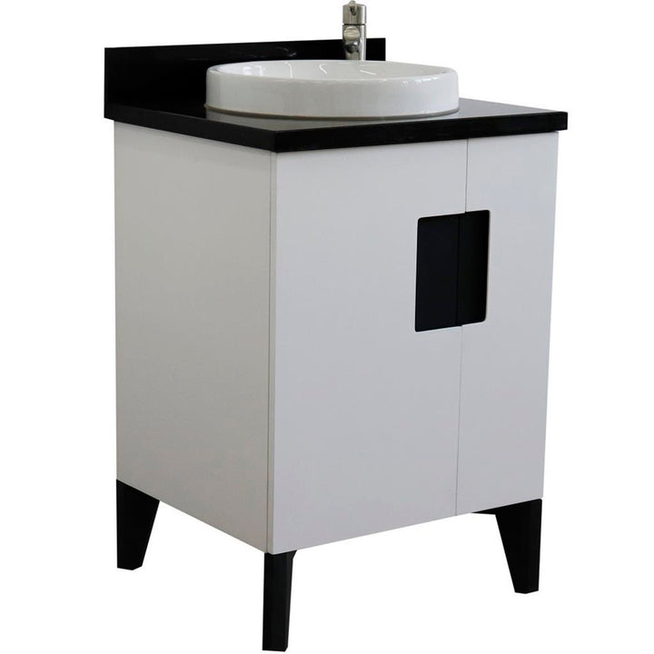 Bellaterra Home Kolb 25" Single Sink Vanity, White, Round Sink, Black Galaxy Granite Top#top-options_black-galaxy-granite-top