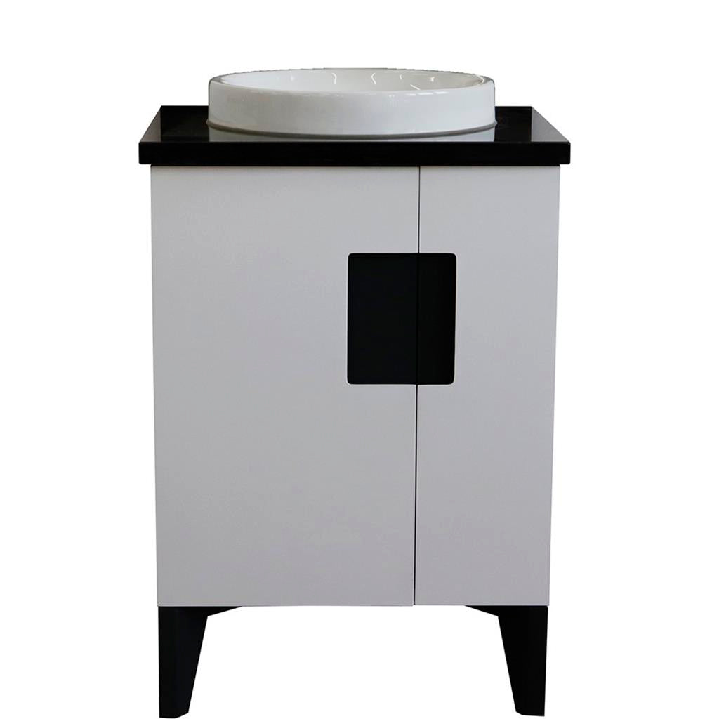 Bellaterra Home Kolb 25" Single Sink Vanity, White, Round Sink, Black Galaxy Granite Top#top-options_black-galaxy-granite-top