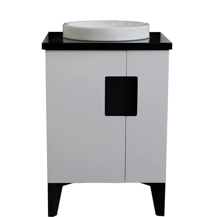 Bellaterra Home Kolb 25" Single Sink Vanity, White, Round Sink, Black Galaxy Granite Top#top-options_black-galaxy-granite-top