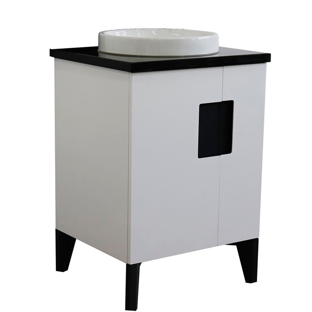 Bellaterra Home Kolb 25" Single Sink Vanity, White, Round Sink, Black Galaxy Granite Top#top-options_black-galaxy-granite-top