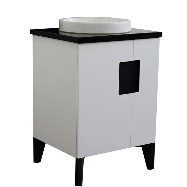Bellaterra Home Kolb 25" Single Sink Vanity, White, Round Sink, Black Galaxy Granite Top#top-options_black-galaxy-granite-top
