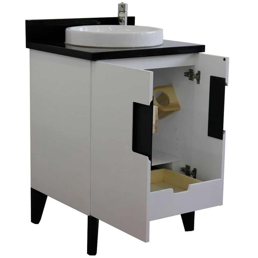 Bellaterra Home Kolb 25" Single Sink Vanity, White, Round Sink, Black Galaxy Granite Top#top-options_black-galaxy-granite-top