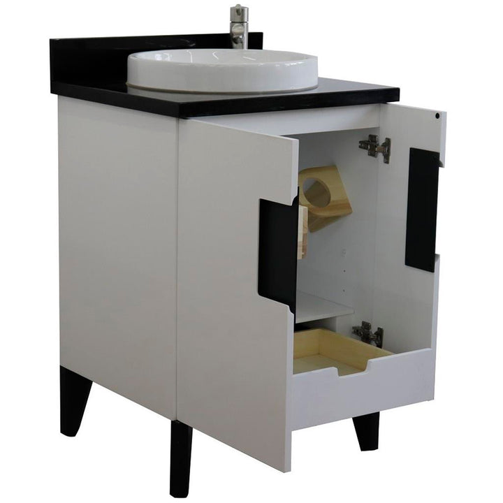 Bellaterra Home Kolb 25" Single Sink Vanity, White, Round Sink, Black Galaxy Granite Top#top-options_black-galaxy-granite-top