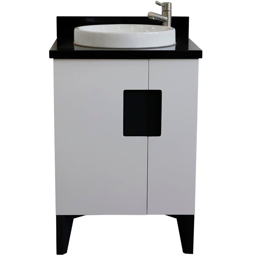Bellaterra Home Kolb 25" Single Sink Vanity, White, Round Sink, Black Galaxy Granite Top#top-options_black-galaxy-granite-top