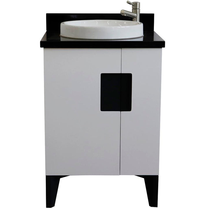 Bellaterra Home Kolb 25" Single Sink Vanity, White, Round Sink, Black Galaxy Granite Top#top-options_black-galaxy-granite-top