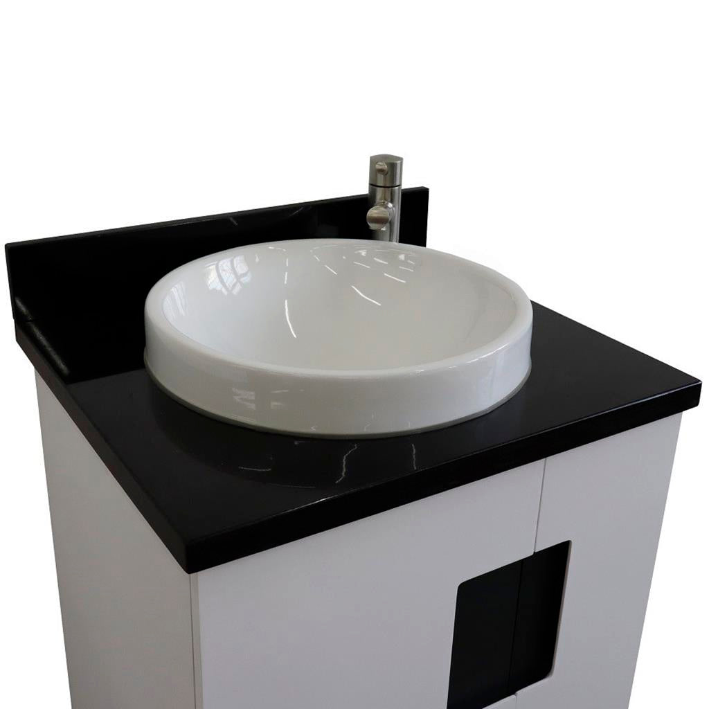 Bellaterra Home Kolb 25" Single Sink Vanity, White, Round Sink, Black Galaxy Granite Top#top-options_black-galaxy-granite-top