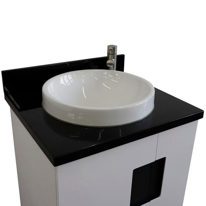 Bellaterra Home Kolb 25" Single Sink Vanity, White, Round Sink, Black Galaxy Granite Top#top-options_black-galaxy-granite-top