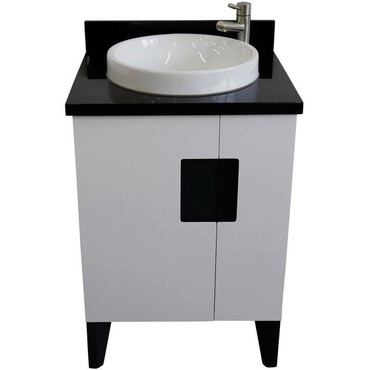 Bellaterra Home Kolb 25" Single Sink Vanity, White, Round Sink, Black Galaxy Granite Top#top-options_black-galaxy-granite-top