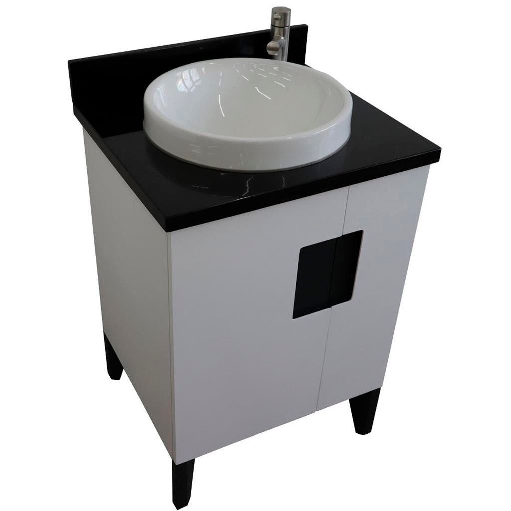 Bellaterra Home Kolb 25" Single Sink Vanity, White, Round Sink, Black Galaxy Granite Top#top-options_black-galaxy-granite-top