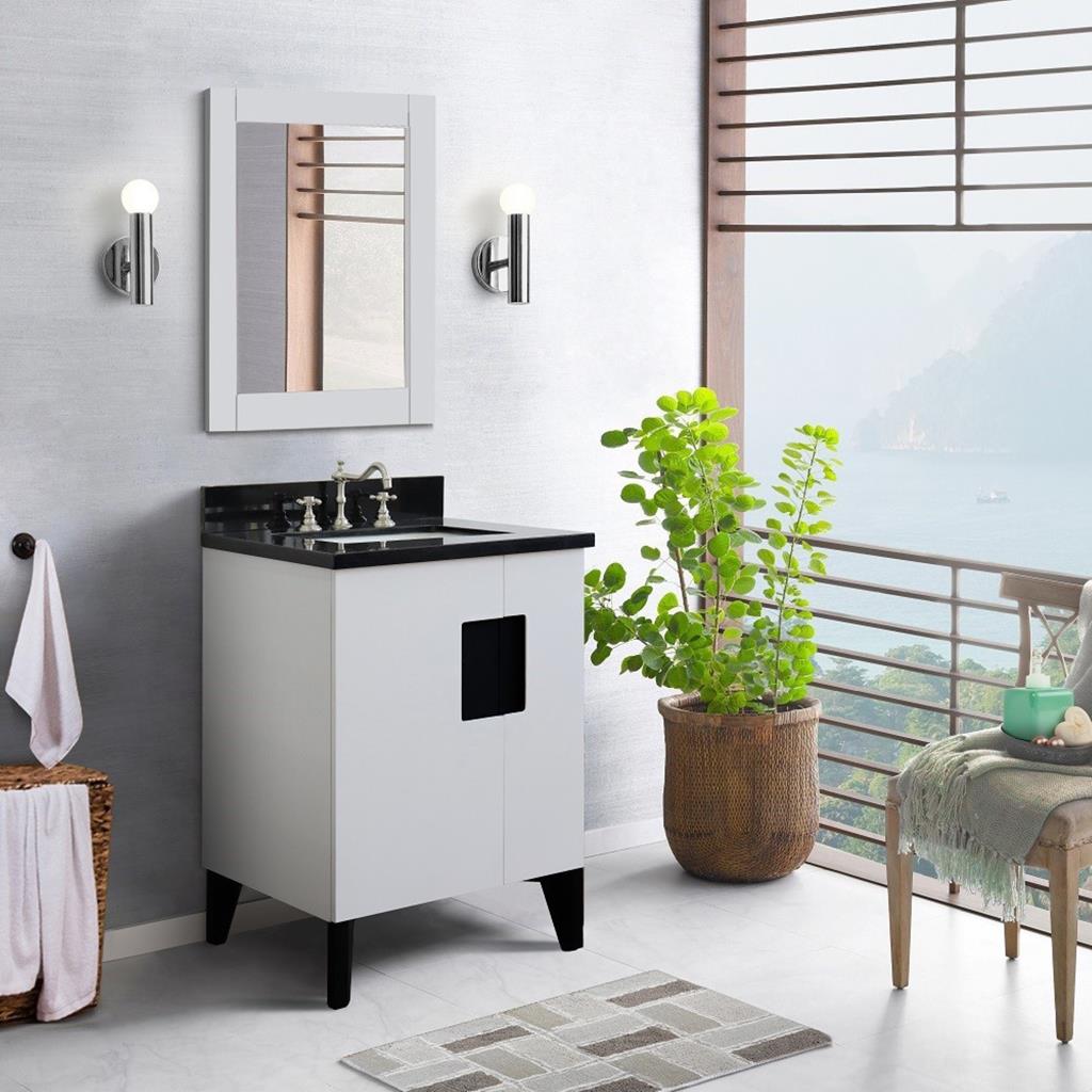 Bellaterra Home Kolb 25" Single Sink Vanity, White, Rectangle Sink, Black Galaxy Granite Top#top-options_black-galaxy-granite-top