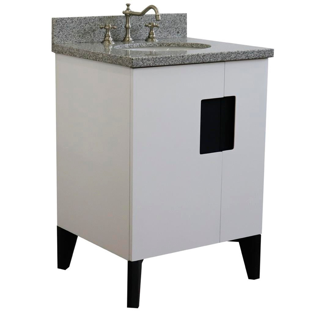 Bellaterra Home Kolb 25" Single Sink Vanity, White, Oval Sink, Gray Granite Top#top-options_gray-granite-top