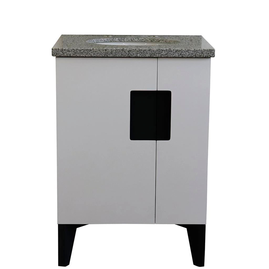 Bellaterra Home Kolb 25" Single Sink Vanity, White, Oval Sink, Gray Granite Top#top-options_gray-granite-top