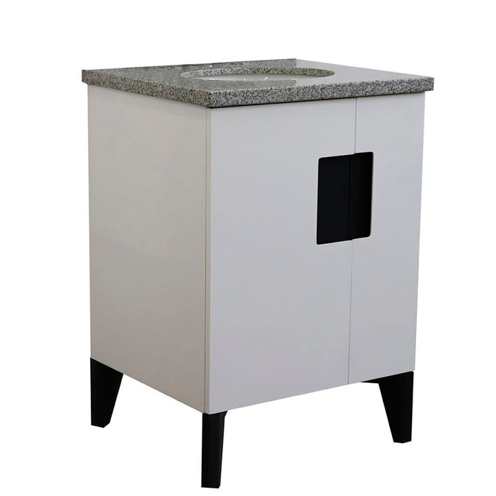 Bellaterra Home Kolb 25" Single Sink Vanity, White, Oval Sink, Gray Granite Top#top-options_gray-granite-top