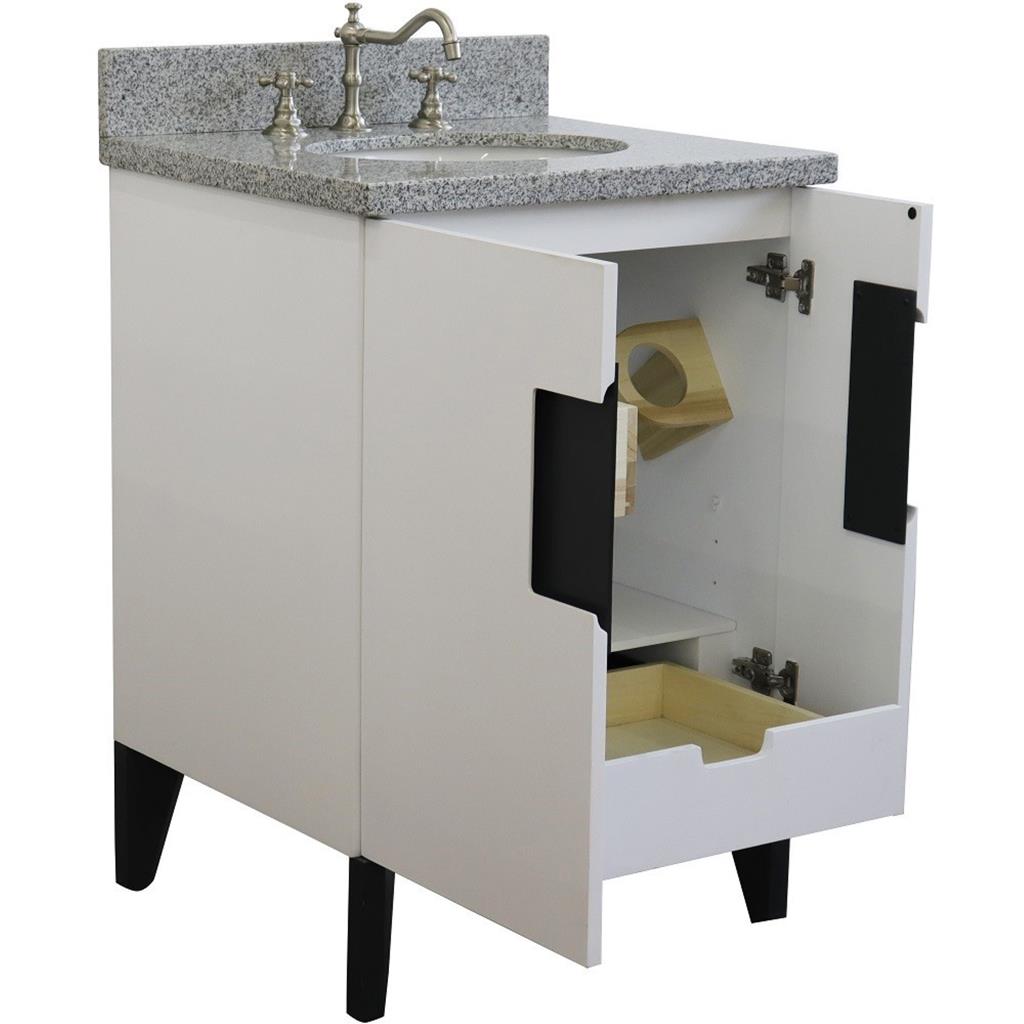 Bellaterra Home Kolb 25" Single Sink Vanity, White, Oval Sink, Gray Granite Top#top-options_gray-granite-top