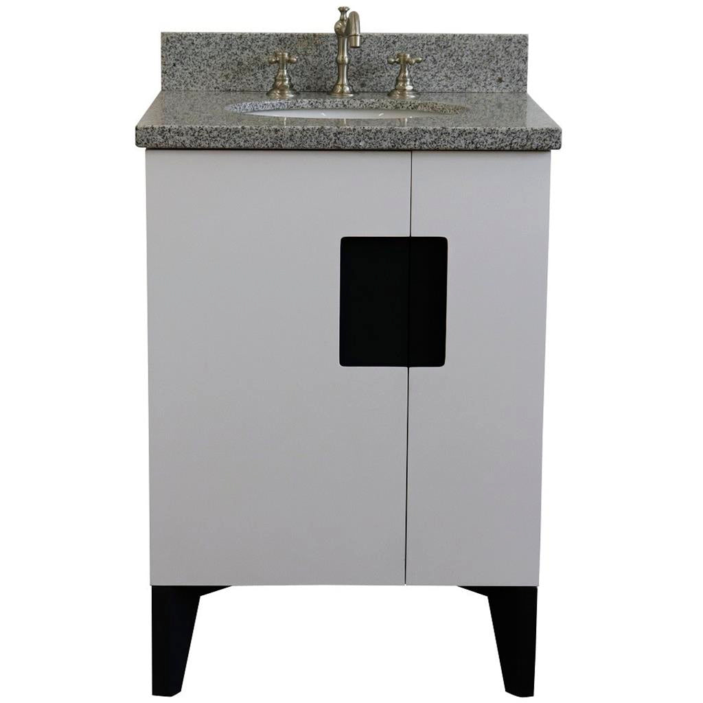 Bellaterra Home Kolb 25" Single Sink Vanity, White, Oval Sink, Gray Granite Top#top-options_gray-granite-top