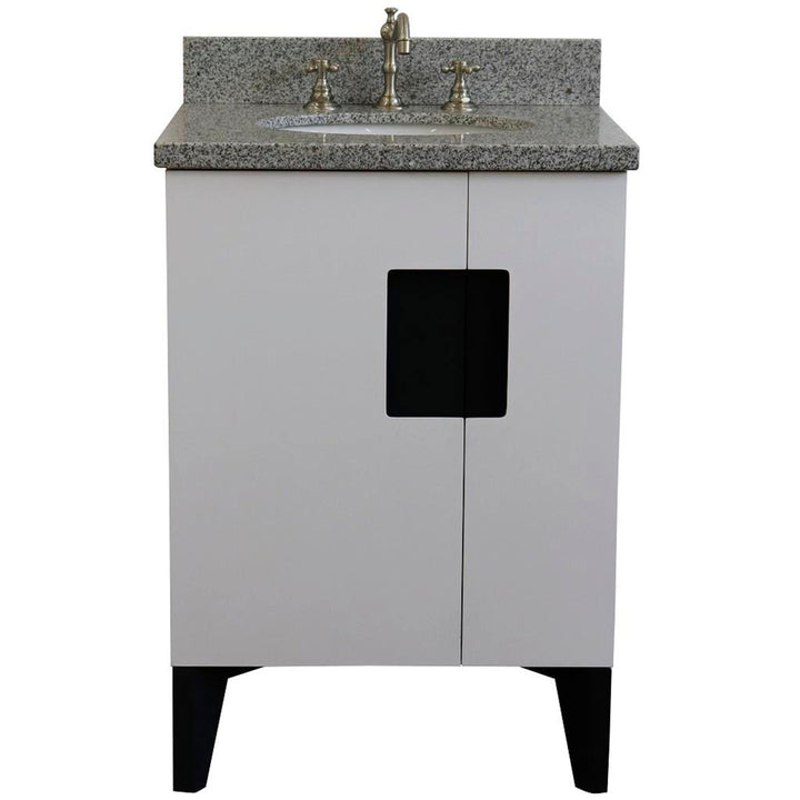 Bellaterra Home Kolb 25" Single Sink Vanity, White, Oval Sink, Gray Granite Top#top-options_gray-granite-top