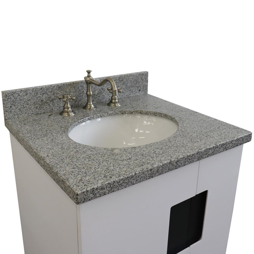 Bellaterra Home Kolb 25" Single Sink Vanity, White, Oval Sink, Gray Granite Top#top-options_gray-granite-top