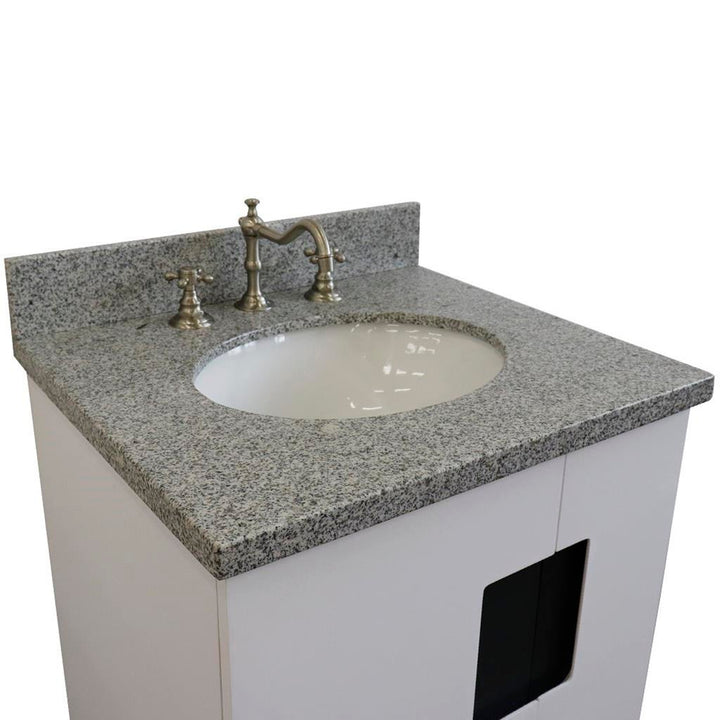 Bellaterra Home Kolb 25" Single Sink Vanity, White, Oval Sink, Gray Granite Top#top-options_gray-granite-top