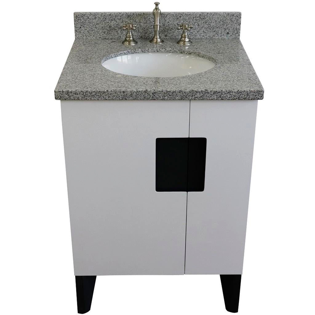 Bellaterra Home Kolb 25" Single Sink Vanity, White, Oval Sink, Gray Granite Top#top-options_gray-granite-top
