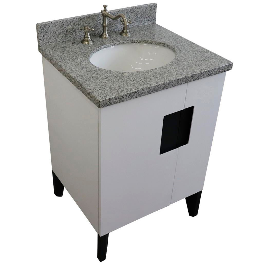 Bellaterra Home Kolb 25" Single Sink Vanity, White, Oval Sink, Gray Granite Top#top-options_gray-granite-top