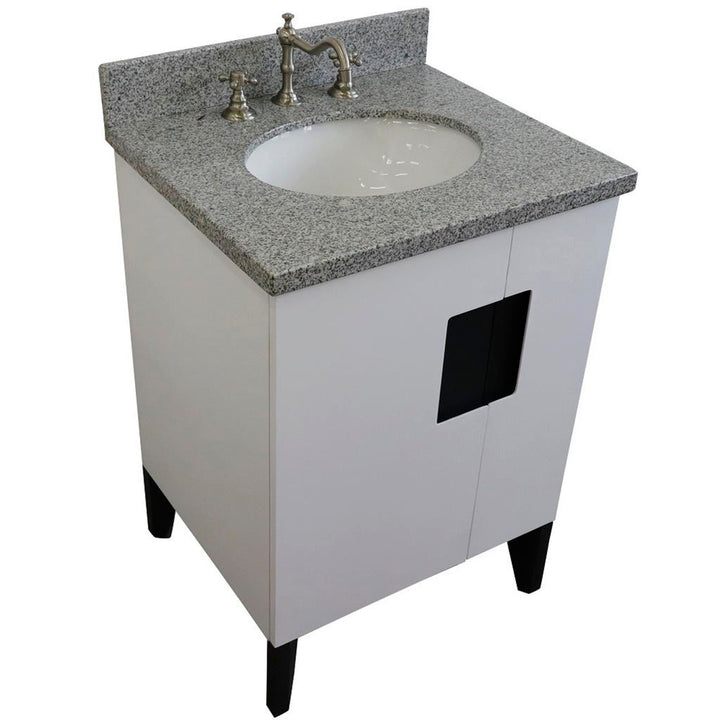 Bellaterra Home Kolb 25" Single Sink Vanity, White, Oval Sink, Gray Granite Top#top-options_gray-granite-top