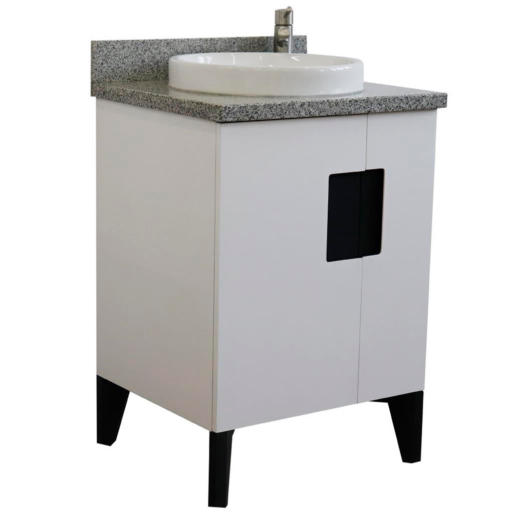 Bellaterra Home Kolb 25" Single Sink Vanity, White, Round Sink, Gray Granite Top#top-options_gray-granite-top