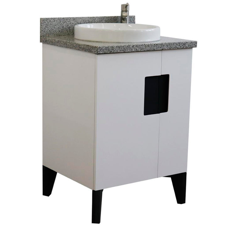 Bellaterra Home Kolb 25" Single Sink Vanity, White, Round Sink, Gray Granite Top#top-options_gray-granite-top