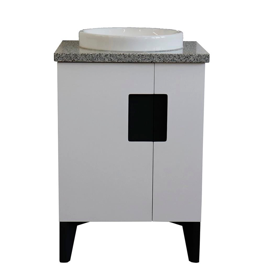 Bellaterra Home Kolb 25" Single Sink Vanity, White, Round Sink, Gray Granite Top#top-options_gray-granite-top
